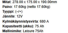 Lataa kuva Galleria-katseluun, Akku 75Ah, 680A(EN) (/+) 12v Woima vapaa-ajan akku 278x175x190mm
