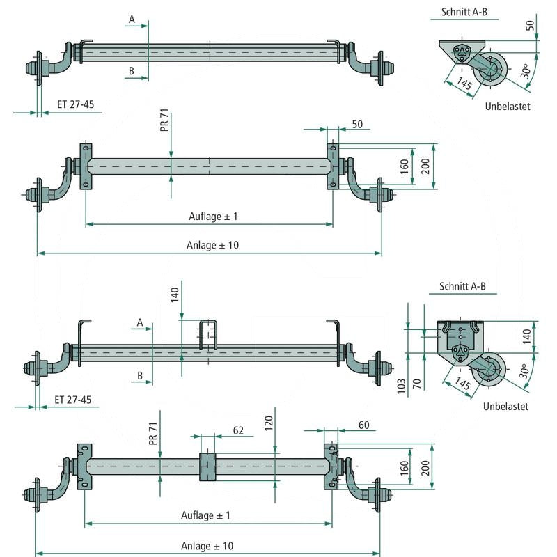 Akseli vt jarruton 750kg B1350 C1780mm