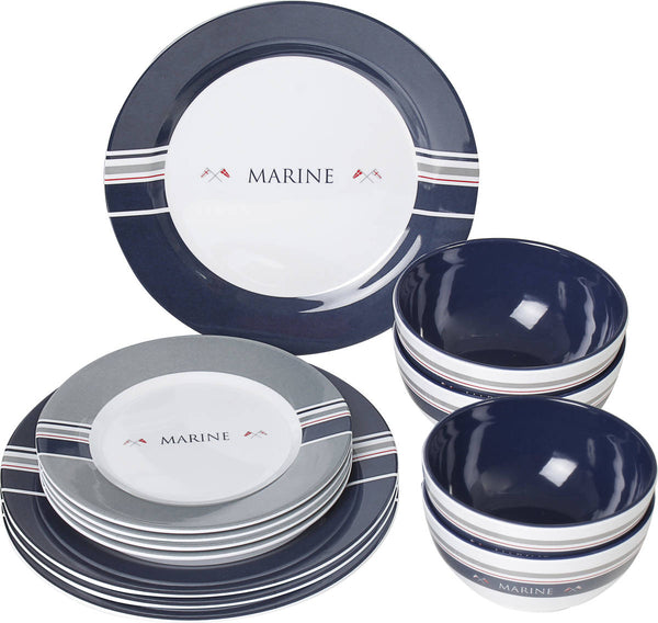 Brunner melamiiniastiasto Marine, liukueste, 12 osaa - ProCaravan